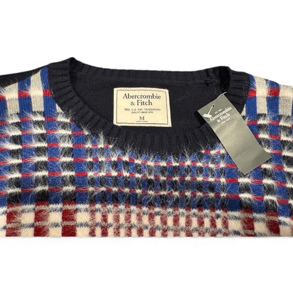 Abercrombie & Fitch Women’s Navy Plaid Fuzzy Soft Knit Sweater Size Medium – NWT - Picture 4 of 6